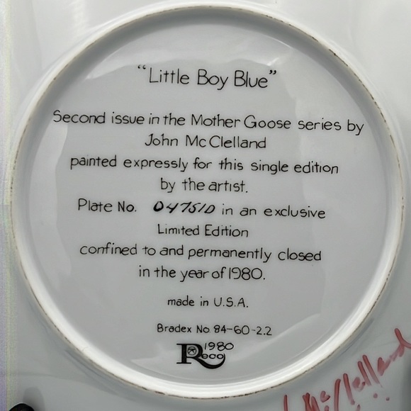 "Little Boy Blue” John McClelland Mother Goose Series Decorative Plate #2 Signed - Picture 5 of 6
